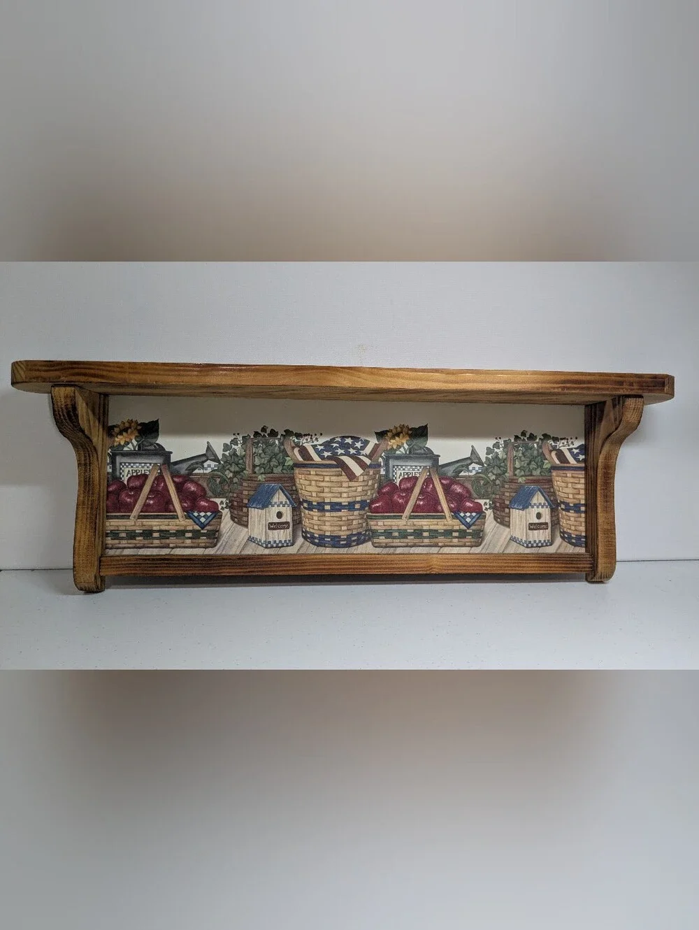 Farmhouse rustic solid wood shelf wall mount